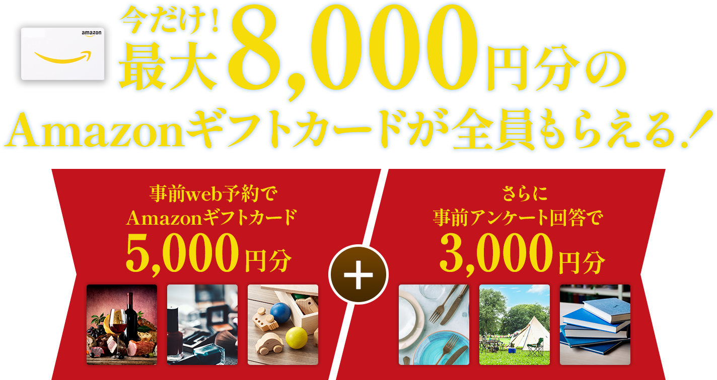 予約時の事前アンケート回答でAmazonギフトカード5,000円分＋さらに事前アンケート回答で3,000円分今だけ最大8,000円分のAmazonカードが全員もらえる!