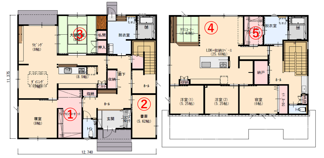 部屋数充実の6LDKで充実の収納を兼ね備えた家