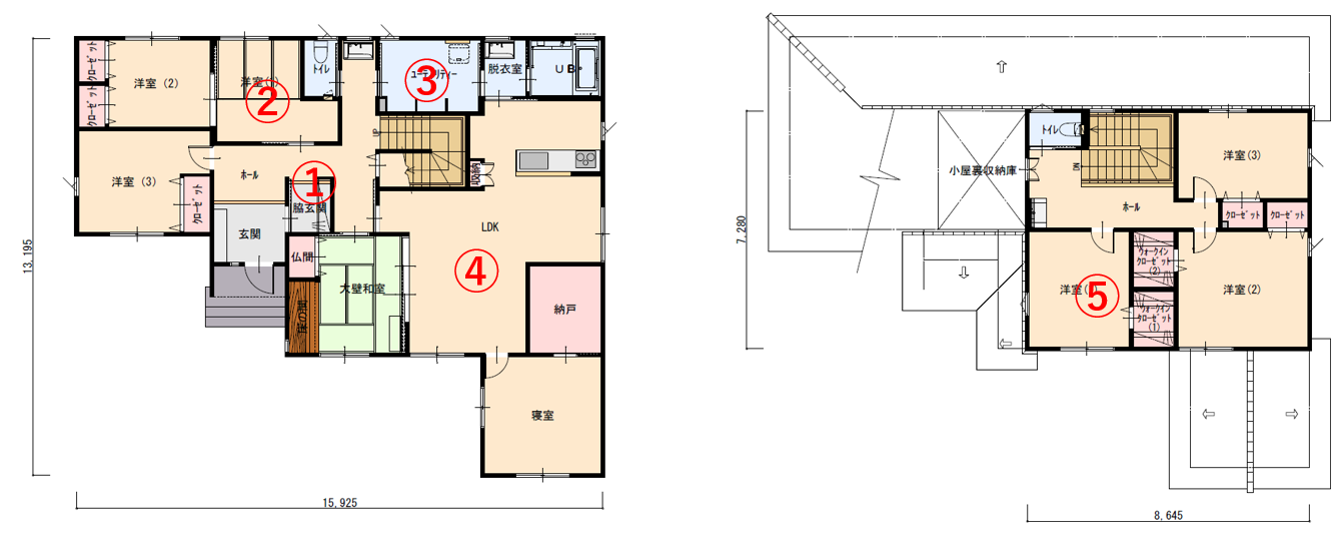2世帯でも暮らせる6LDKの部屋数充実の家