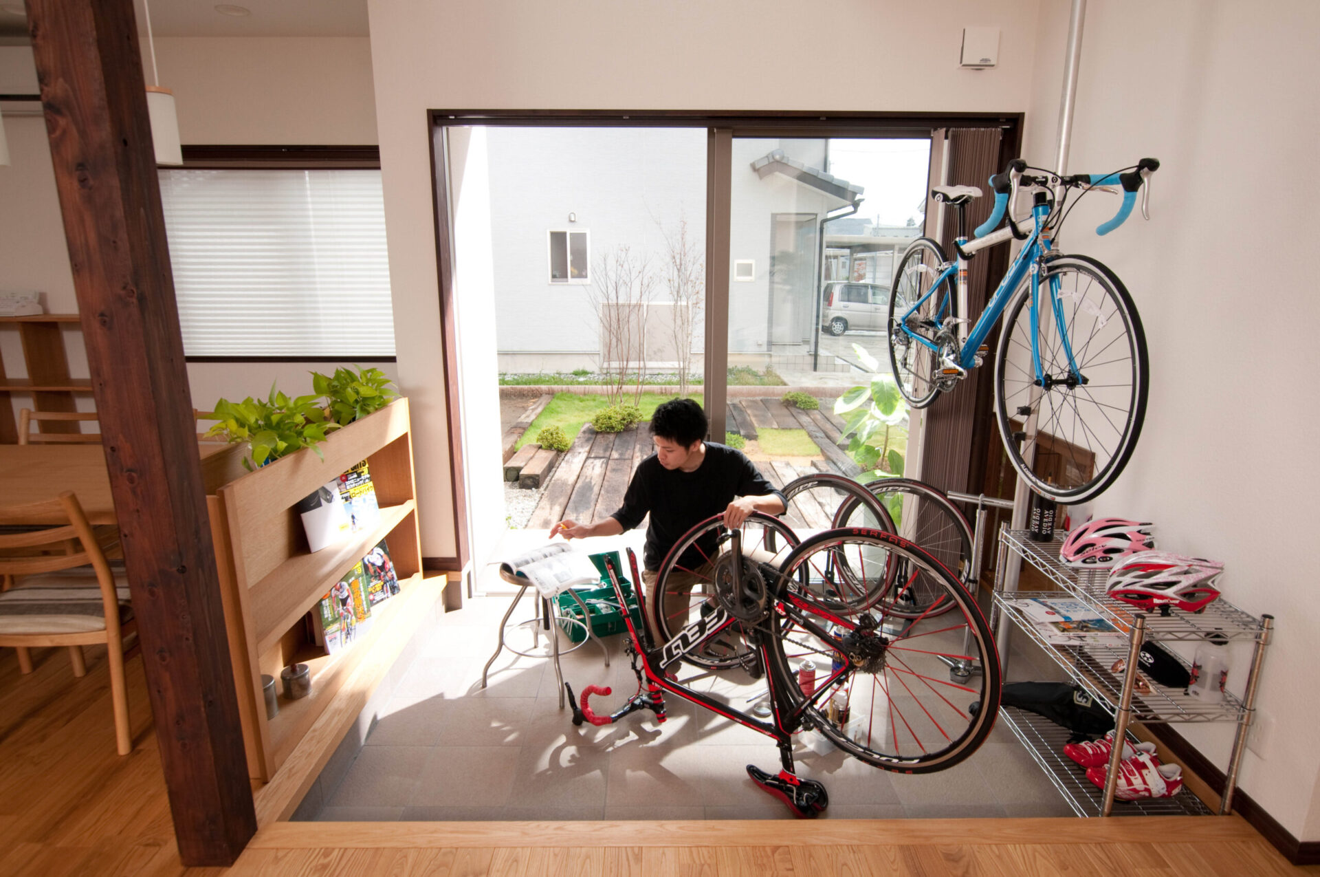 アウトドア用品を収納できる大収納空間