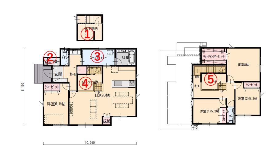 ロフトと大容量半地下収納のある家