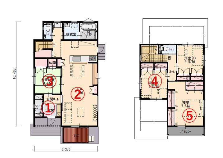 各部屋にクローゼットをたっぷり設けた家